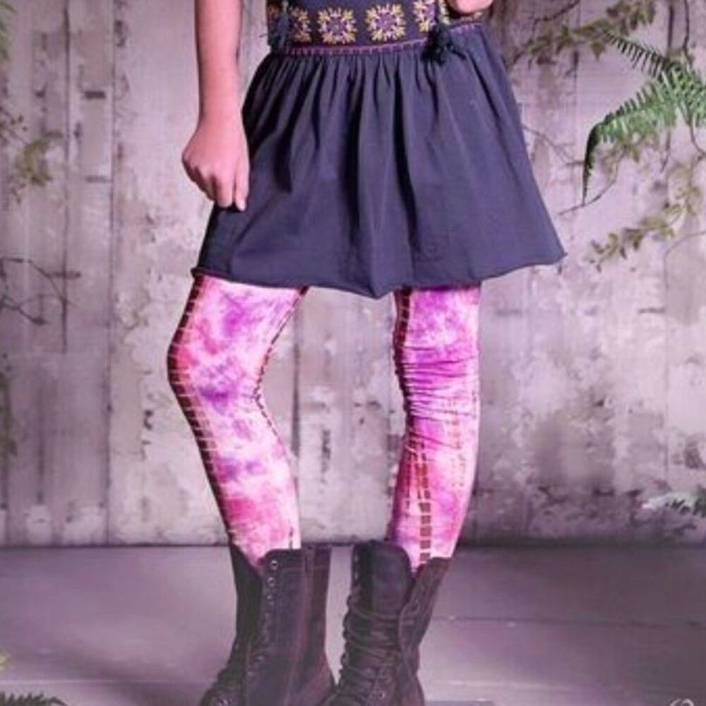 NEW Jak & Peppar girls leggings 14 12 pink brown Dazed Confused Voltage tie dye